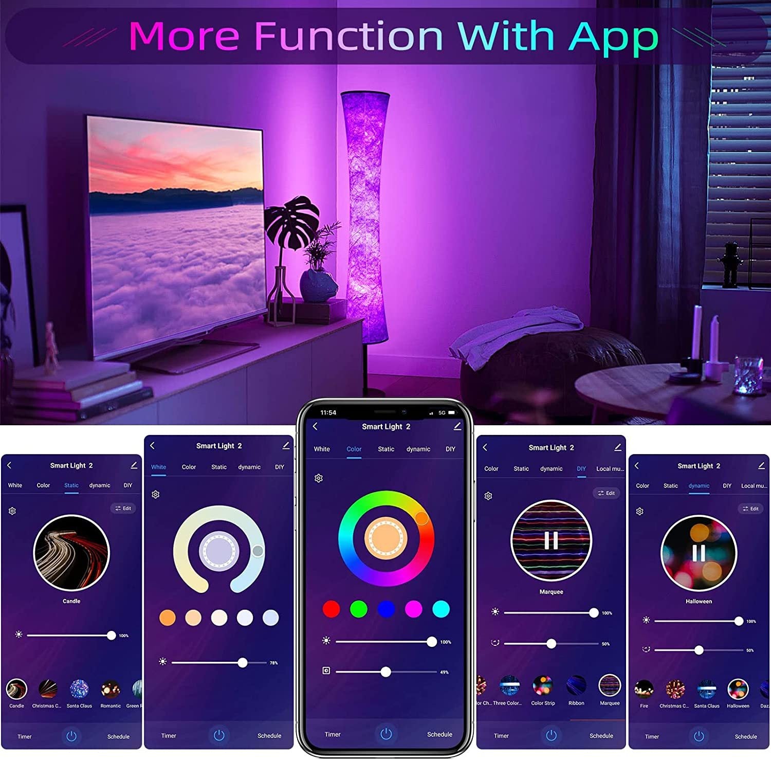 RGB Fabric Atmosphere Floor Lamp control with app